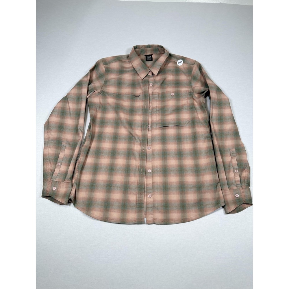 REI‎ Co-op Shirt Womens Medium Pink Plaid Stretch Button Front Hiking Outdoor